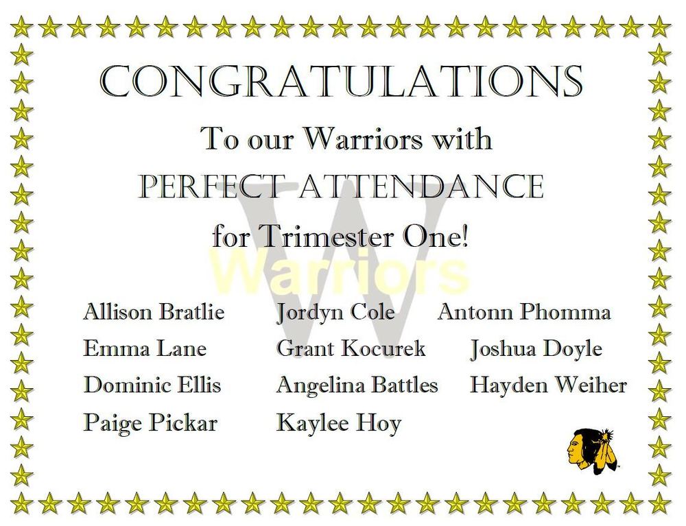 Trimester One Perfect Attendance