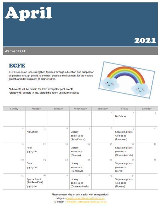 April ECFE Calendar