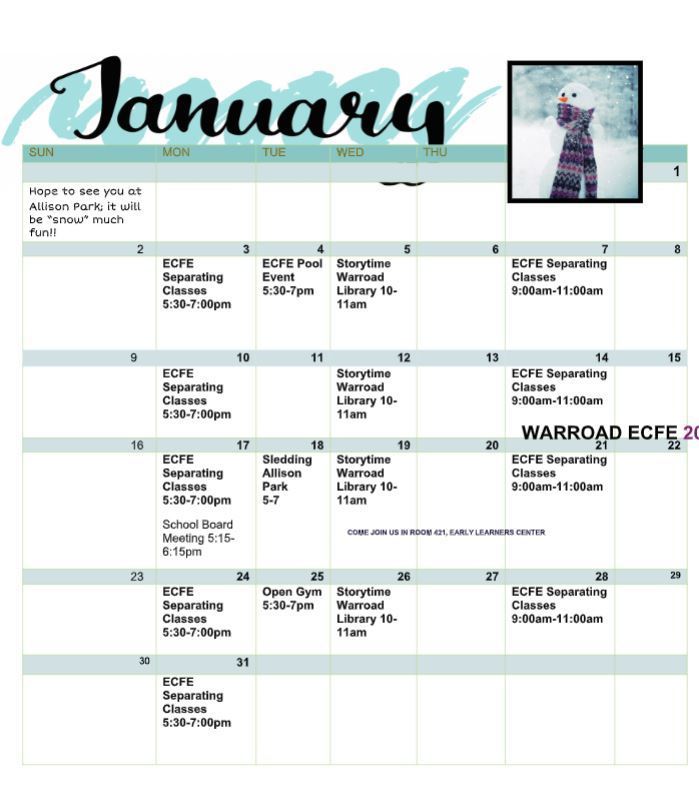 January ECFE Calendar