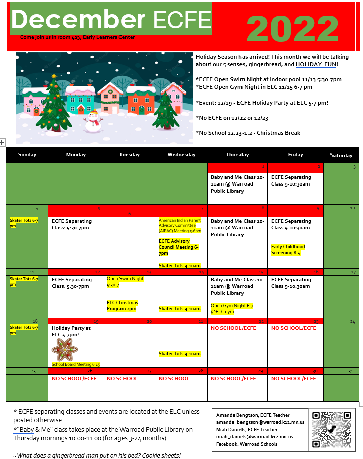 ECFE December Calendar